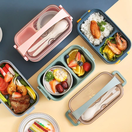 304 stainless steel double-layer handle lunch box with soup bowl, large-capacity portable lunch box for students and office workers 304 stainless steel double-layer handle lunch box with soup bowl, large-capacity portable lunch box for students and office workers